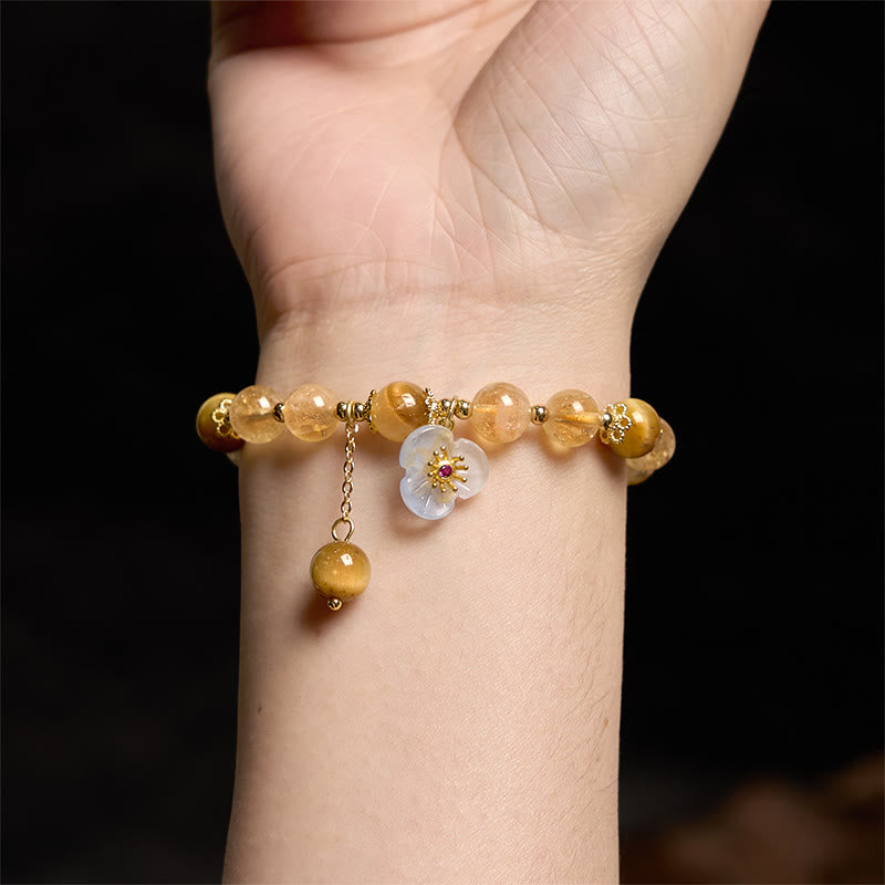 Buddha Stonesシトリン タイガーアイ フラワーチャーム 寛大さブレスレット