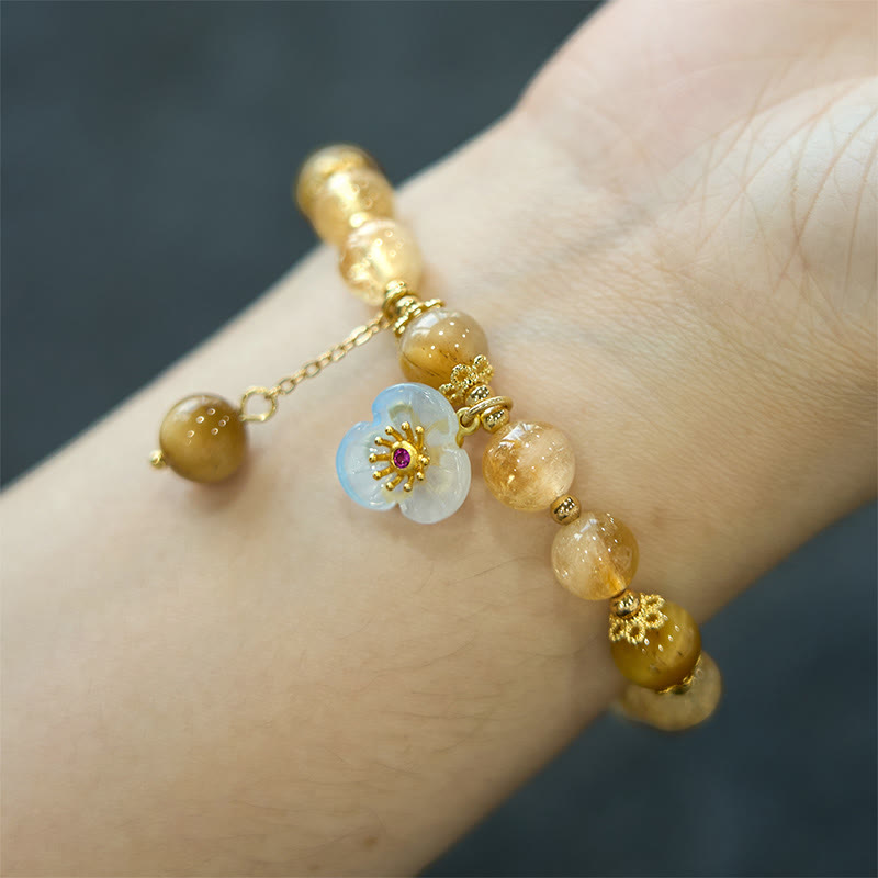 Buddha Stonesシトリン タイガーアイ フラワーチャーム 寛大さブレスレット
