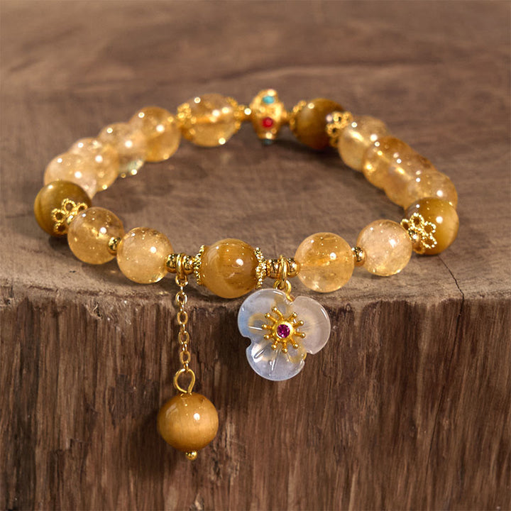 Buddha Stonesシトリン タイガーアイ フラワーチャーム 寛大さブレスレット