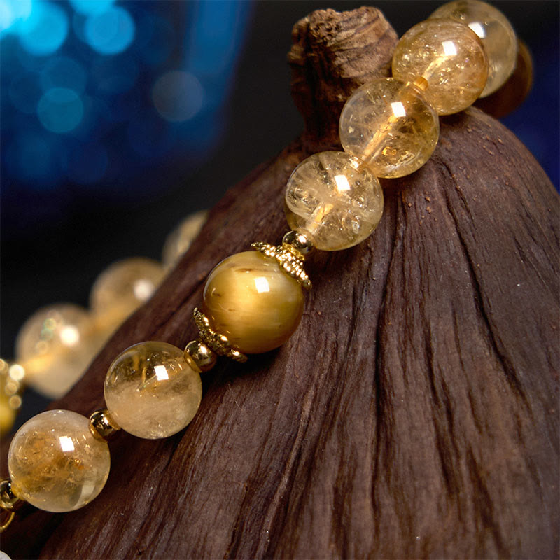 Buddha Stonesシトリン タイガーアイ フラワーチャーム 寛大さブレスレット