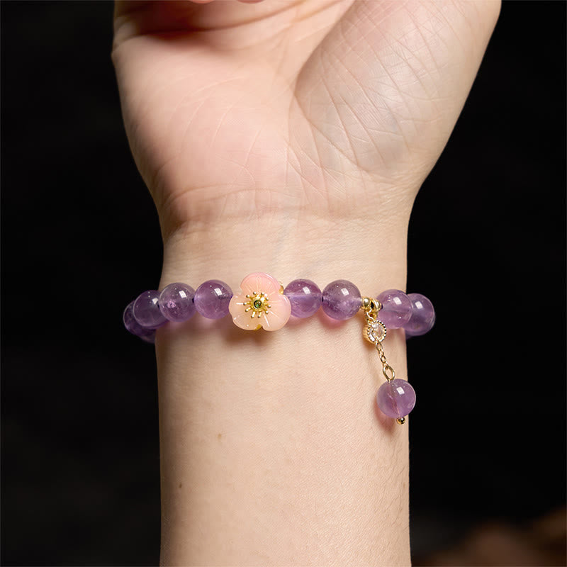 Buddha Stonesアメジスト桃の花幸運瞑想ブレスレット