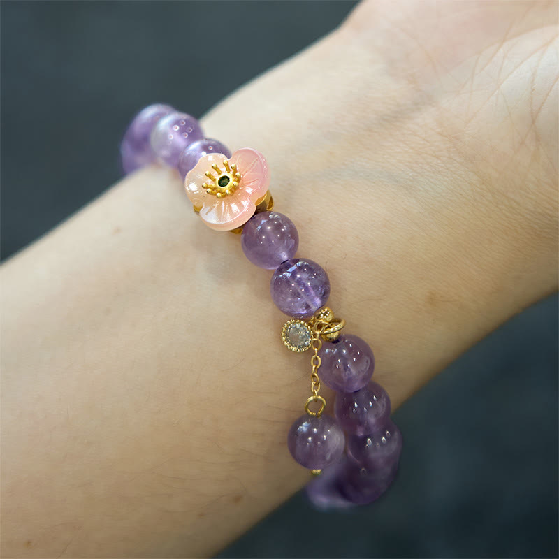 Buddha Stonesアメジスト桃の花幸運瞑想ブレスレット