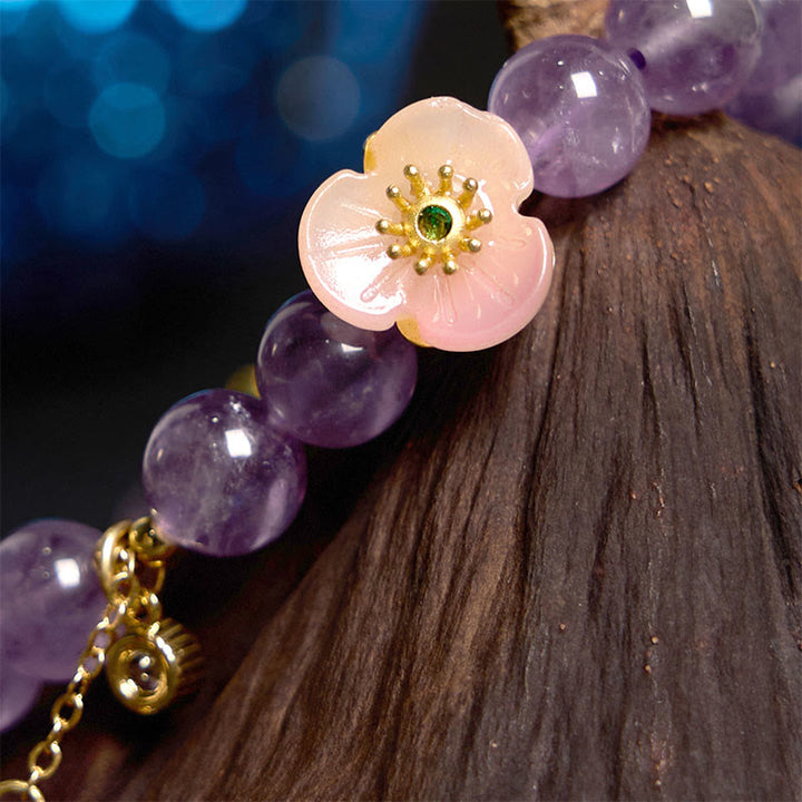 Buddha Stonesアメジスト桃の花幸運瞑想ブレスレット