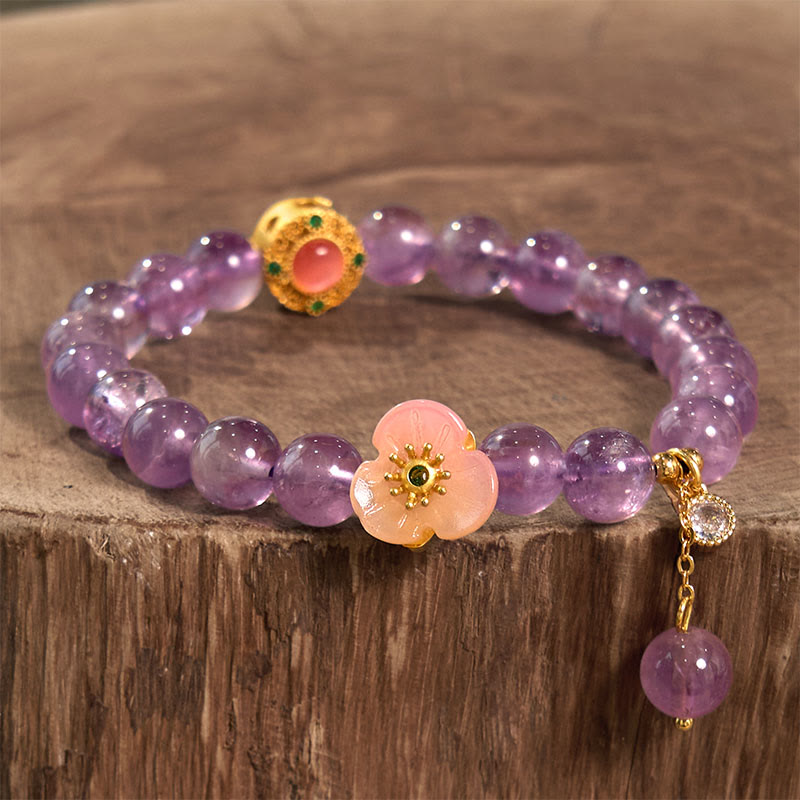 Buddha Stonesアメジスト桃の花幸運瞑想ブレスレット