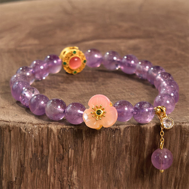 Buddha Stonesアメジスト桃の花幸運瞑想ブレスレット