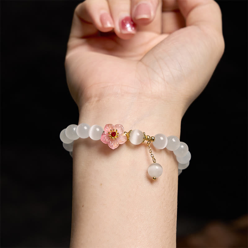 Buddha Stonesクリソベリルキャッツアイ ピンクフラワーサポートブレスレット