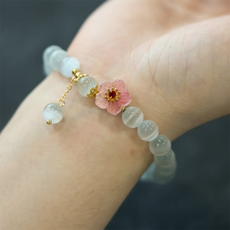 Buddha Stonesクリソベリルキャッツアイ ピンクフラワーサポートブレスレット
