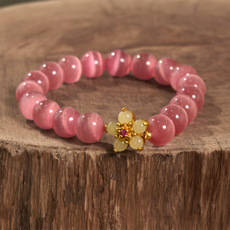 Buddha Stonesキャッツアイ クリソベリル フラワーラブブレスレット