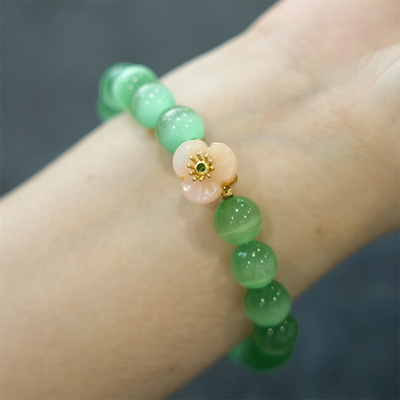 Buddha Stonesキャッツアイ クリソベリル フラワーラブブレスレット