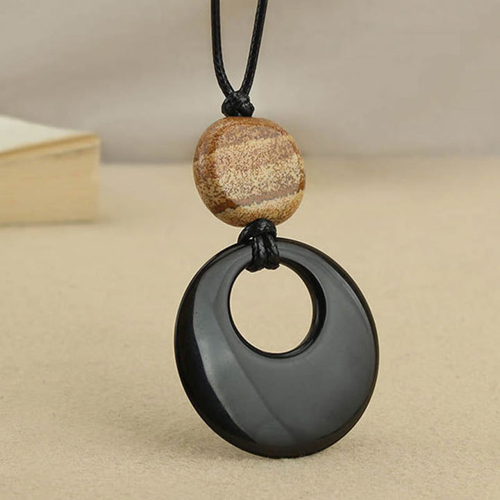 Buddha Stones黒曜石 瑠璃絵石 銅製 成就の祈り ネックレス ペンダント