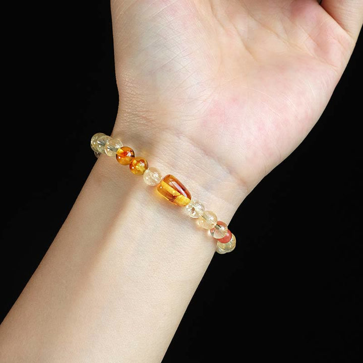 Buddha Stones天然シトリンパールトパーズホワイトクリスタルプロテクションブレスレット