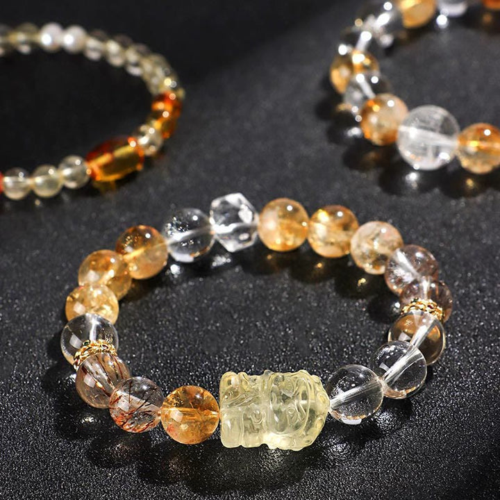 Buddha Stones天然シトリンパールトパーズホワイトクリスタルプロテクションブレスレット