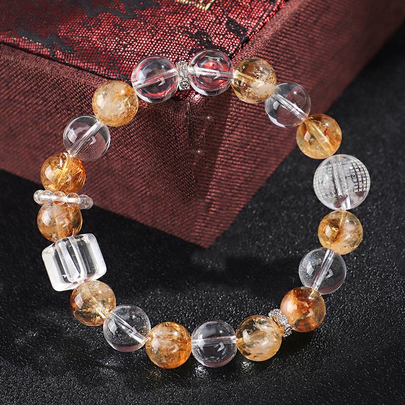 Buddha Stones天然シトリンパールトパーズホワイトクリスタルプロテクションブレスレット
