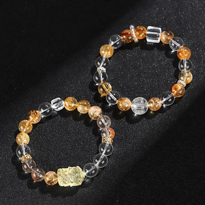 Buddha Stones天然シトリンパールトパーズホワイトクリスタルプロテクションブレスレット