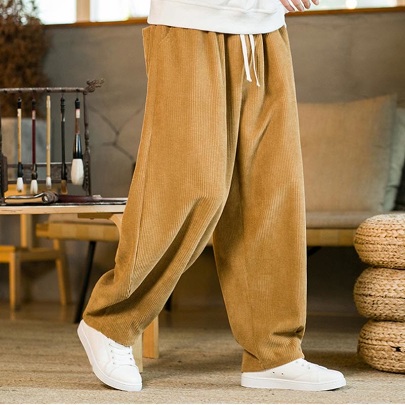 Buddha Stones秋冬 メンズ ドローストリング コーデュロイ ハーレムパンツ ポケット付き - 金 - US/UK/AU46、 EU56 (5XL) - image 0