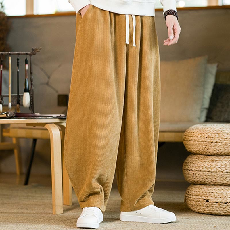 Buddha Stones秋冬 メンズ ドローストリング コーデュロイ ハーレムパンツ ポケット付き - image 1