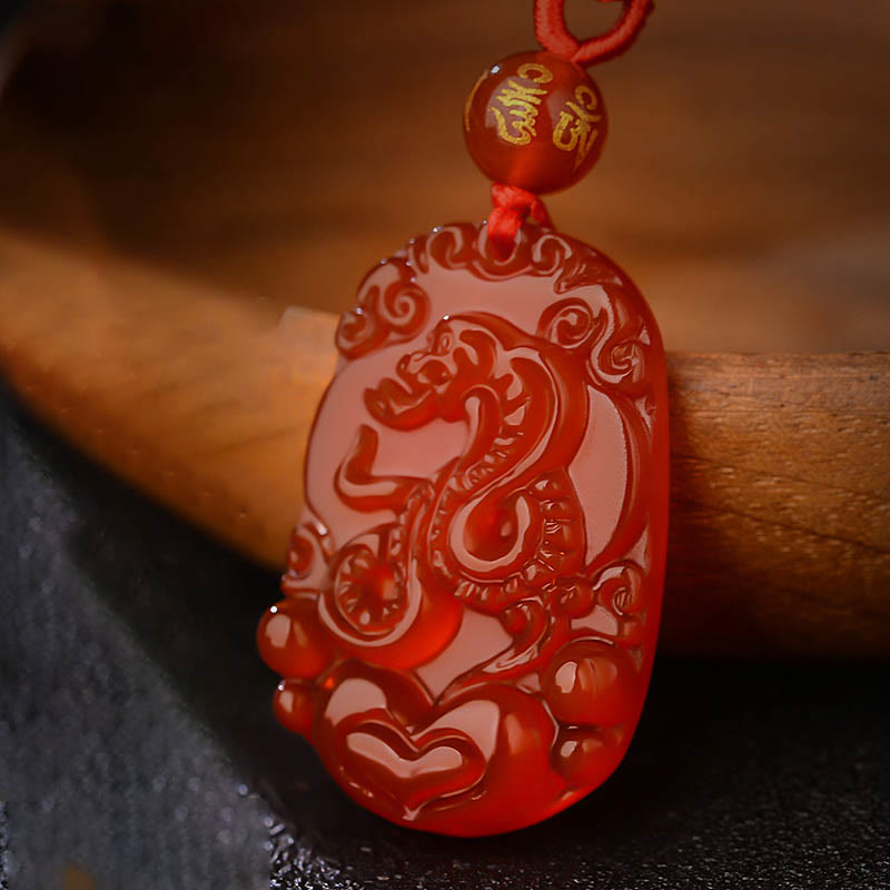 Buddha Stones十二支 赤瑪瑙 幸運のネックレスペンダント - 蛇 - image 1