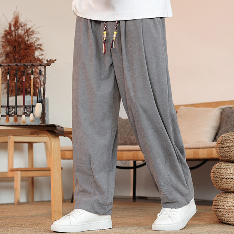 Buddha Stones秋冬 メンズ ドローストリング コーデュロイ 無地 ポケット付きパンツ - グレー - US/UK/AU46、 EU56 (5XL) - image 0