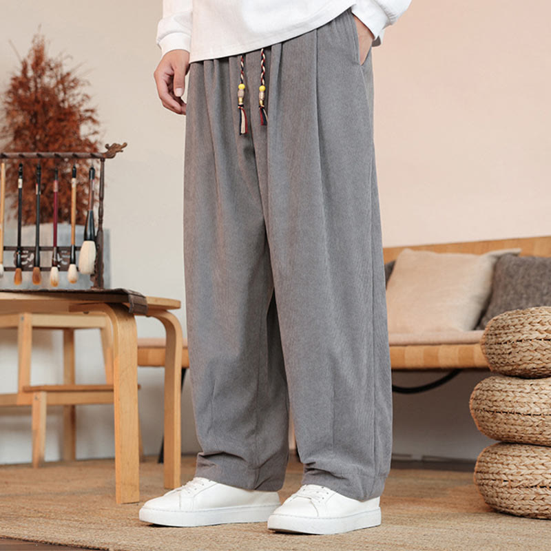 Buddha Stones秋冬 メンズ ドローストリング コーデュロイ 無地 ポケット付きパンツ - image 6