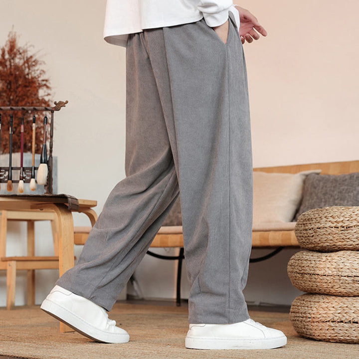 Buddha Stones秋冬 メンズ ドローストリング コーデュロイ 無地 ポケット付きパンツ - image 3