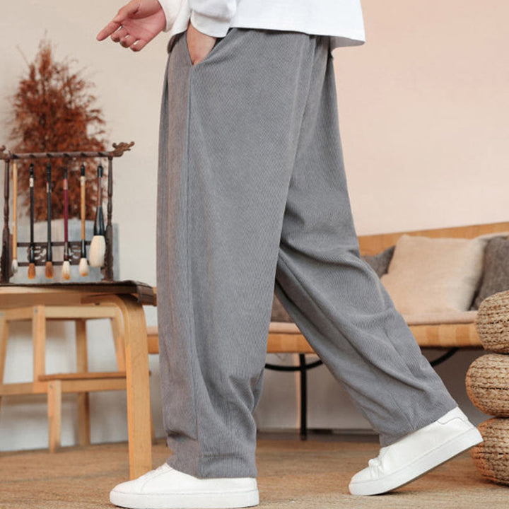 Buddha Stones秋冬 メンズ ドローストリング コーデュロイ 無地 ポケット付きパンツ - image 7
