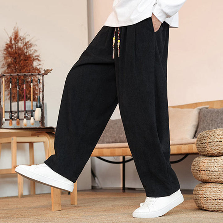 Buddha Stones秋冬 メンズ ドローストリング コーデュロイ 無地 ポケット付きパンツ - image 21