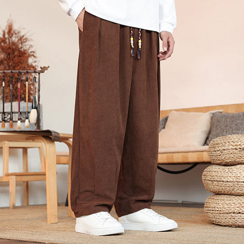 Buddha Stones秋冬 メンズ ドローストリング コーデュロイ 無地 ポケット付きパンツ - image 25