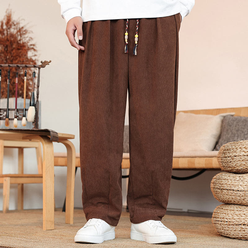 Buddha Stones秋冬 メンズ ドローストリング コーデュロイ 無地 ポケット付きパンツ - image 24