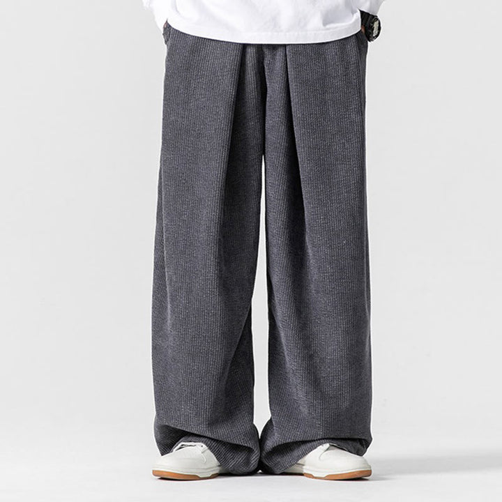 Buddha Stones無地コットンコーデュロイメンズワイドレッグパンツ（ポケット付き）