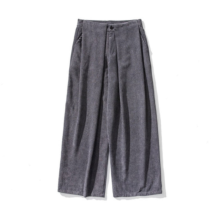 Buddha Stones無地コットンコーデュロイメンズワイドレッグパンツ（ポケット付き）