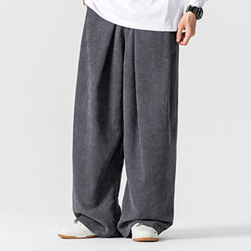 Buddha Stones無地コットンコーデュロイメンズワイドレッグパンツ（ポケット付き）