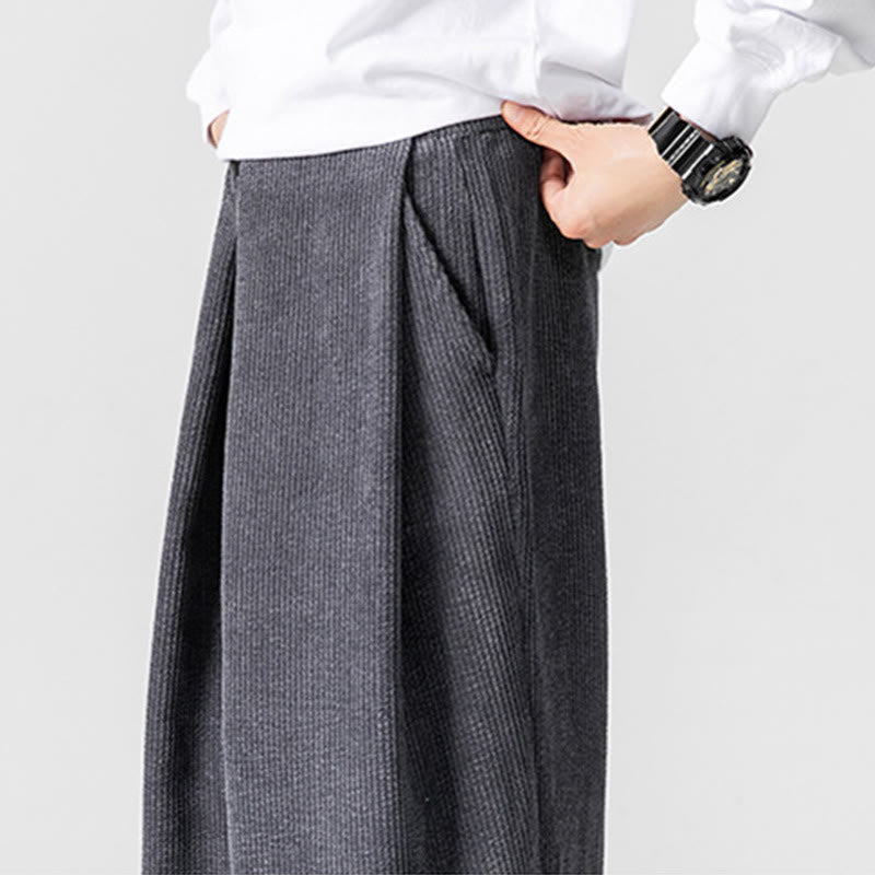 Buddha Stones無地コットンコーデュロイメンズワイドレッグパンツ（ポケット付き）