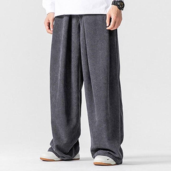 Buddha Stones無地コットンコーデュロイメンズワイドレッグパンツ（ポケット付き）