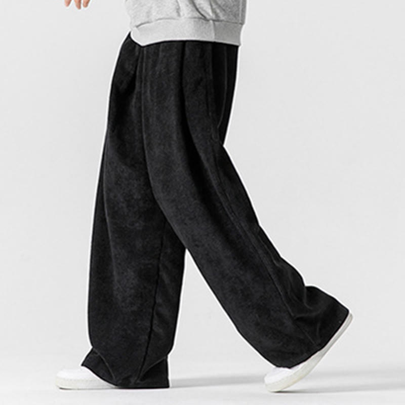 Buddha Stones無地コットンコーデュロイメンズワイドレッグパンツ（ポケット付き）