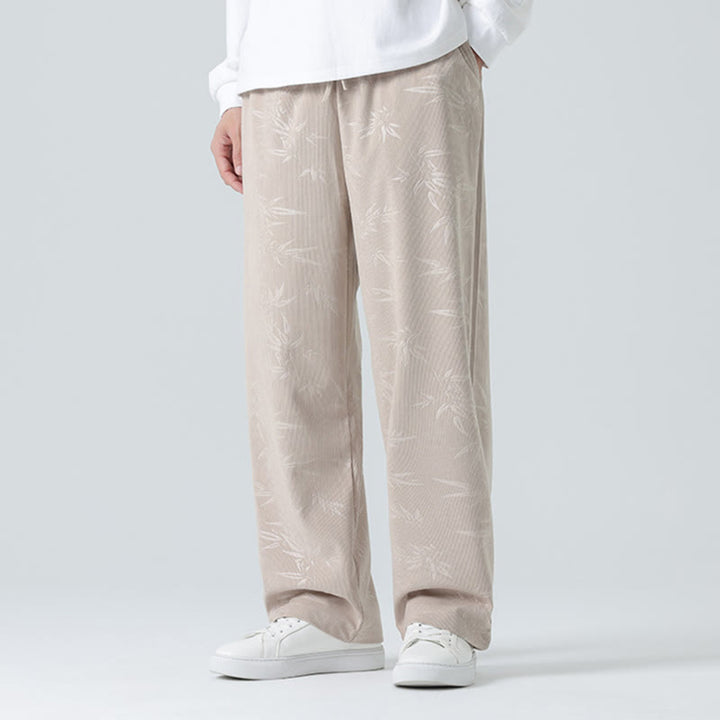 Buddha Stones竹柄 コーデュロイ メンズ ワイドレッグパンツ ポケット付き - image 2