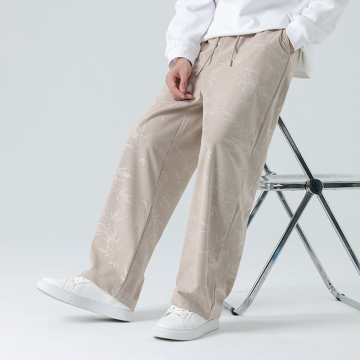 Buddha Stones竹柄 コーデュロイ メンズ ワイドレッグパンツ ポケット付き - ベージュ - US/UK/AU46、 EU56 (5XL) - image 0