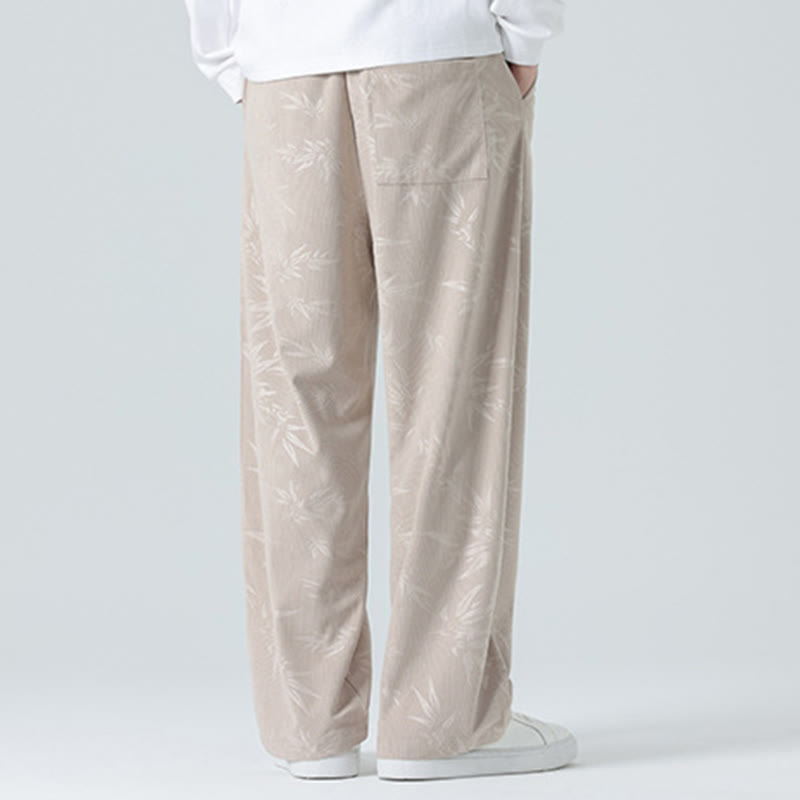 Buddha Stones竹柄 コーデュロイ メンズ ワイドレッグパンツ ポケット付き - image 4