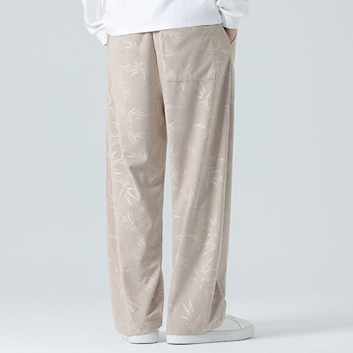 Buddha Stones竹柄 コーデュロイ メンズ ワイドレッグパンツ ポケット付き - image 4
