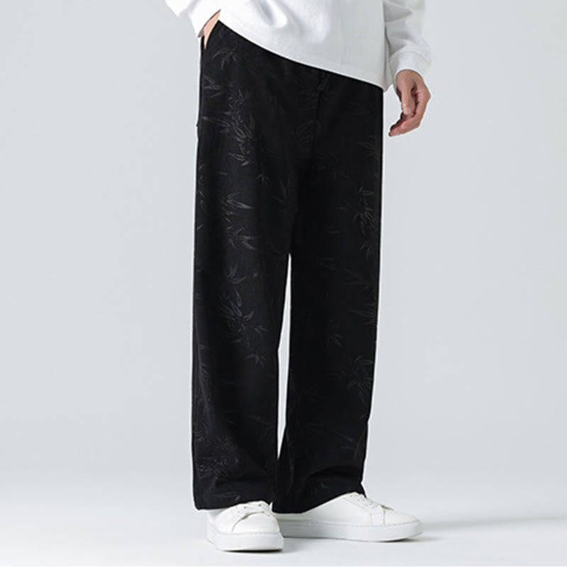 Buddha Stones竹柄 コーデュロイ メンズ ワイドレッグパンツ ポケット付き - image 15