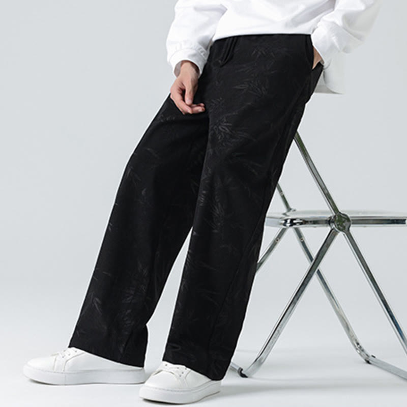 Buddha Stones竹柄 コーデュロイ メンズ ワイドレッグパンツ ポケット付き - 黒 - US/UK/AU46、 EU56 (5XL) - image 8