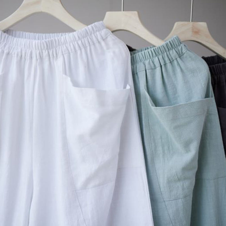 Buddha Stones無地コットンラミーリネンメンズ伸縮性ウエストハーレムパンツ（ポケット付き） - image 28
