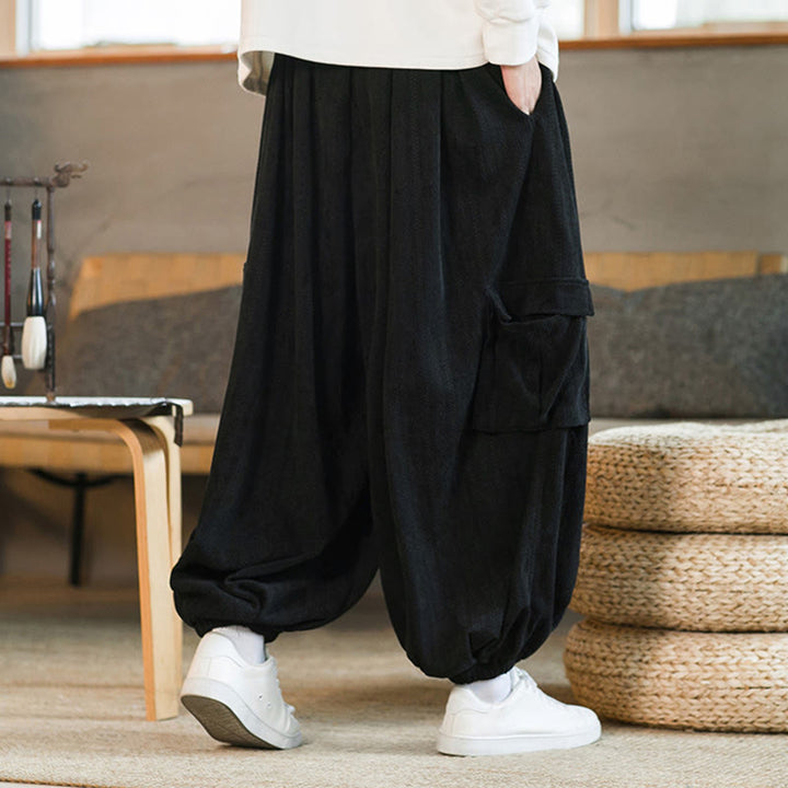 Buddha Stones秋冬 メンズ ドローストリング シェニール コーデュロイ カーゴパンツ ポケット付き - image 4