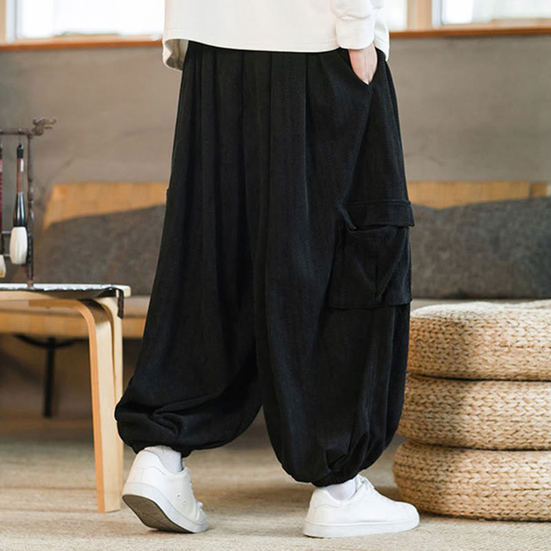 Buddha Stones秋冬 メンズ ドローストリング シェニール コーデュロイ カーゴパンツ ポケット付き - image 7
