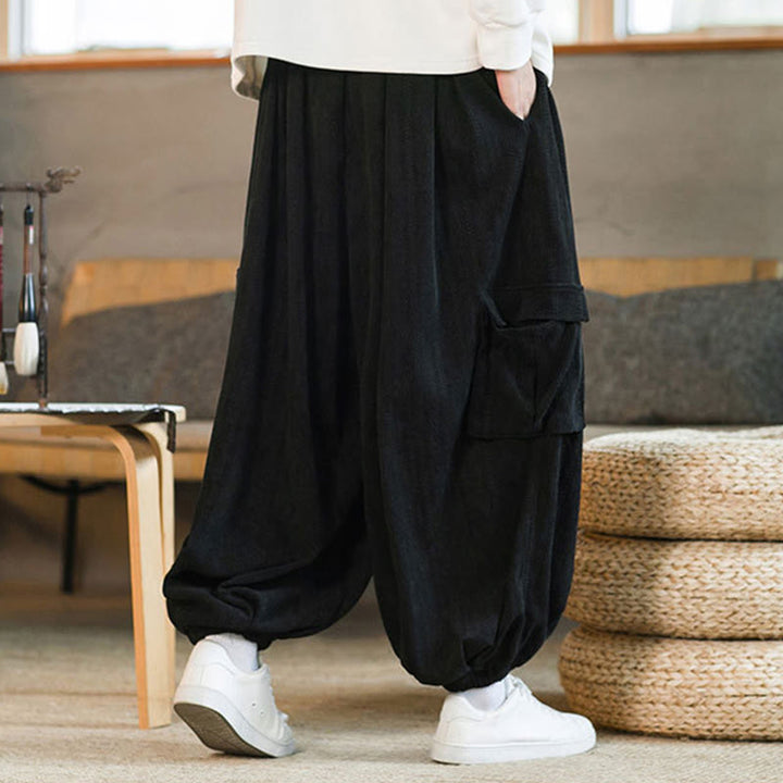 Buddha Stones秋冬 メンズ ドローストリング シェニール コーデュロイ カーゴパンツ ポケット付き - image 7