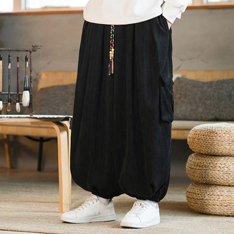 Buddha Stones秋冬 メンズ ドローストリング シェニール コーデュロイ カーゴパンツ ポケット付き - image 2