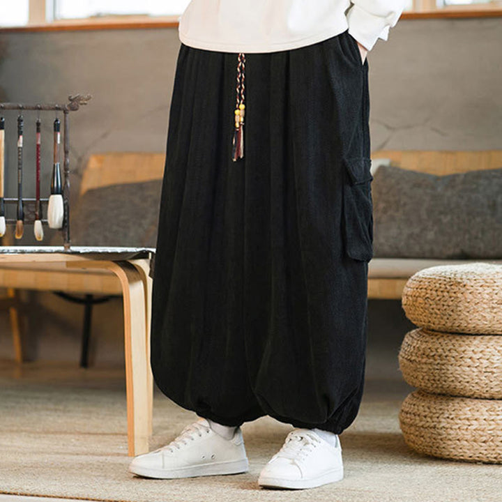 Buddha Stones秋冬 メンズ ドローストリング シェニール コーデュロイ カーゴパンツ ポケット付き - image 2