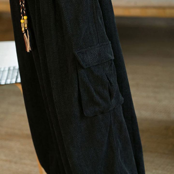 Buddha Stones秋冬 メンズ ドローストリング シェニール コーデュロイ カーゴパンツ ポケット付き - image 12