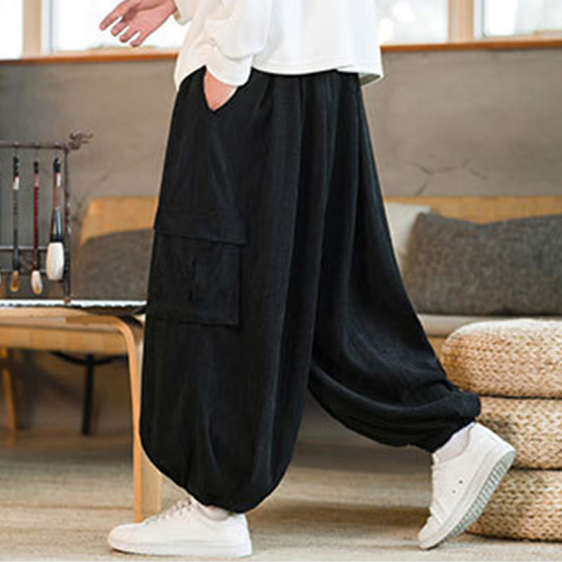 Buddha Stones秋冬 メンズ ドローストリング シェニール コーデュロイ カーゴパンツ ポケット付き - image 5