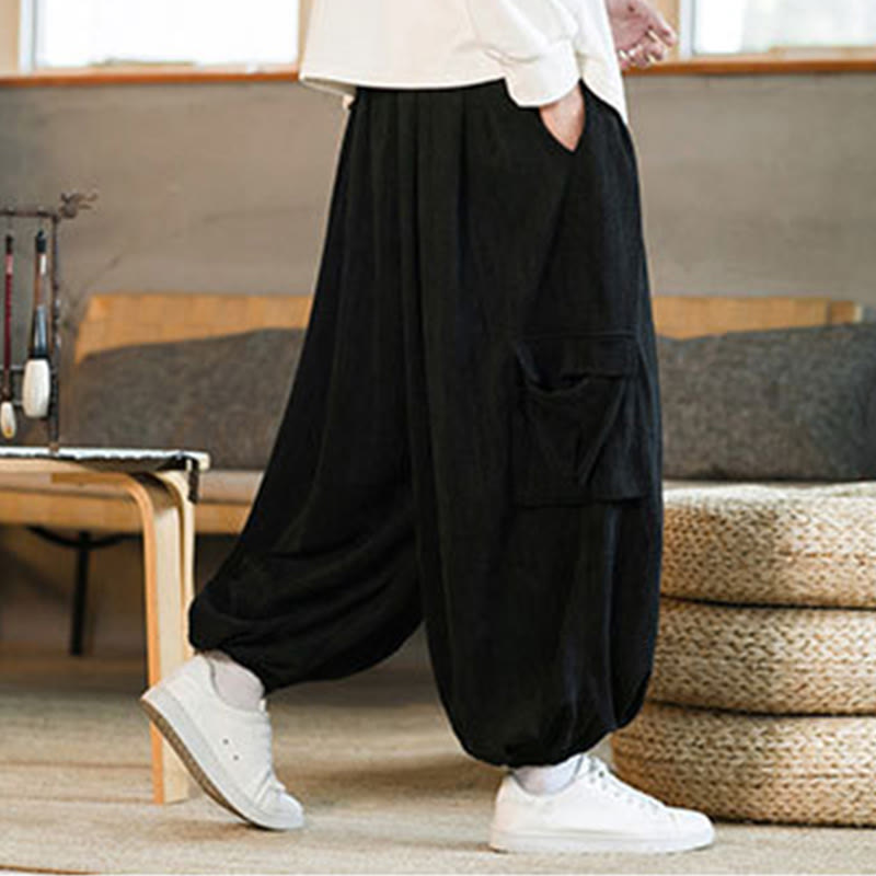 Buddha Stones秋冬 メンズ ドローストリング シェニール コーデュロイ カーゴパンツ ポケット付き - image 3
