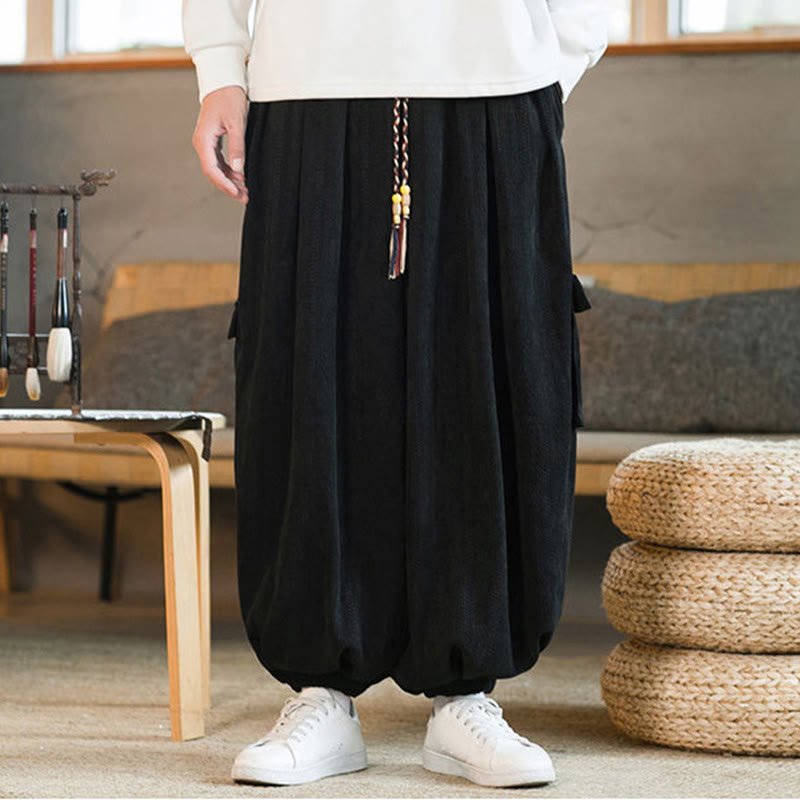 Buddha Stones秋冬 メンズ ドローストリング シェニール コーデュロイ カーゴパンツ ポケット付き - image 1